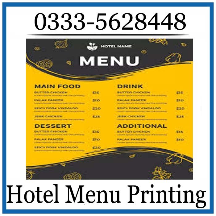 Hotel Menu Printing